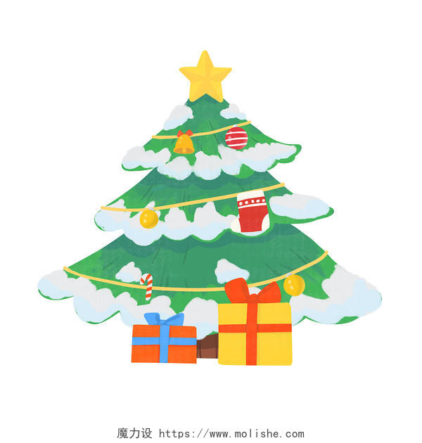 手绘卡通圣诞节松树礼物免扣元素圣诞树元素